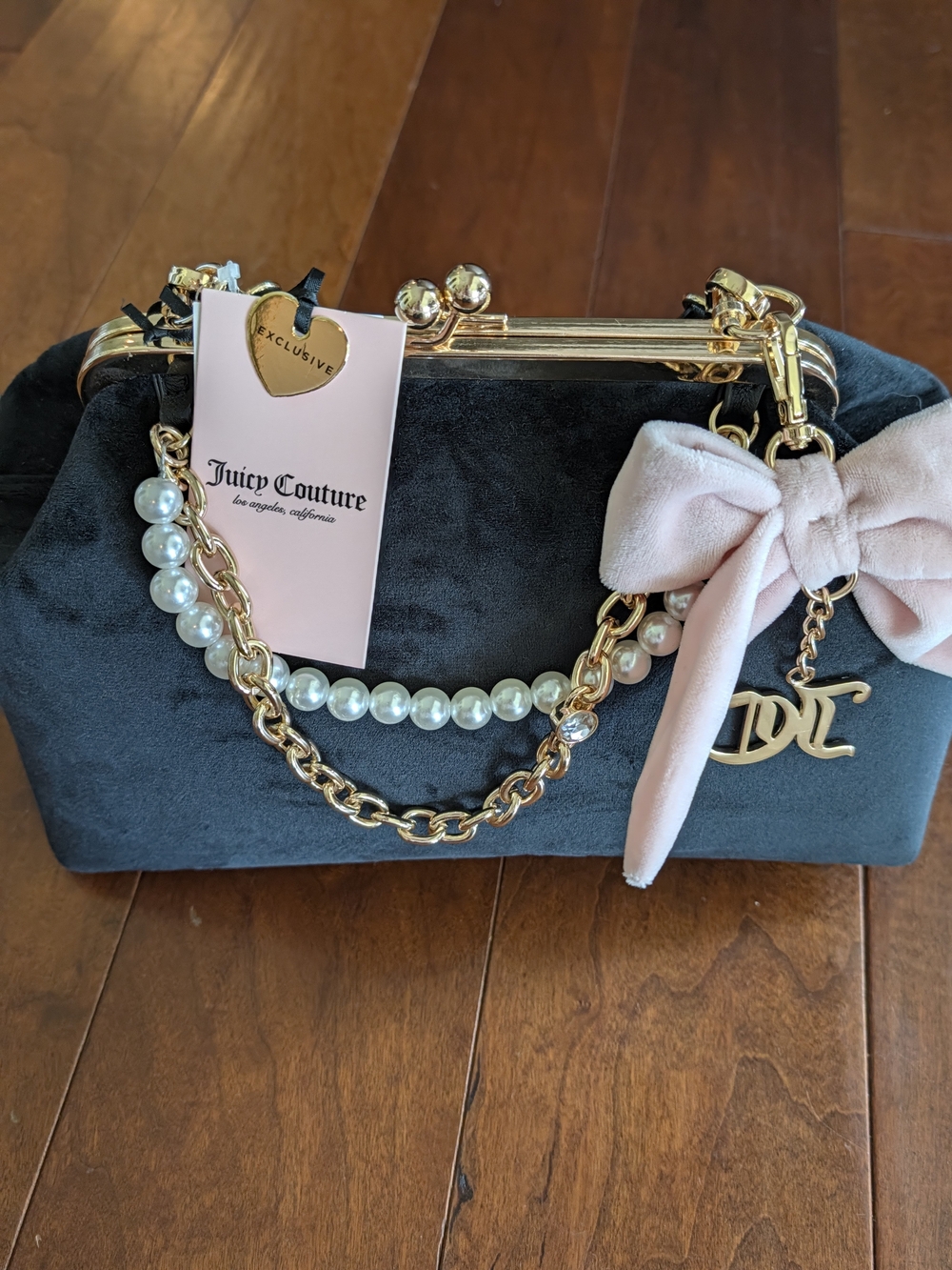 Juicy Couture Black Velvet Bow-Accent Shoulder Bag